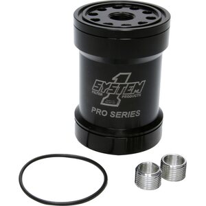 System One - 209-561BPS - Billet Oil Filter w/Blt Cap 45 Micron - Black