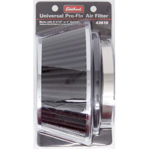 Edelbrock - 43610 - Pro-Flo Air Filter Cone 3.70 Tall Black/Chrome