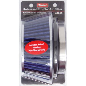 Edelbrock - 43613 - Pro-Flo Air Filter Cone 3.70 Tall Blue/Chrome
