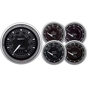 AutoMeter - 9708 - 2/16 Chrono Chrome Gauge 5-Piece Gauge Kit