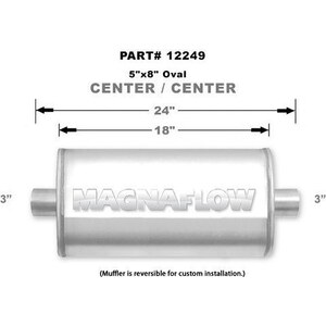 Magnaflow - 12249 - 3 In Center Inlet - 3 In Center Outlet - 18 X 8 X 5 In Oval Body - 24 In Long