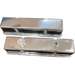 Kevko Oil Pans & Components - VC203-2 - SBC Polished Cast-Alm. Blank Valve Cover Set