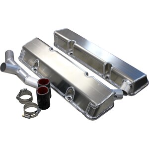 Kevko Oil Pans & Components - VC208-5CO1 - SBC Fab Valve Cover Set Sgl Crossover Breather