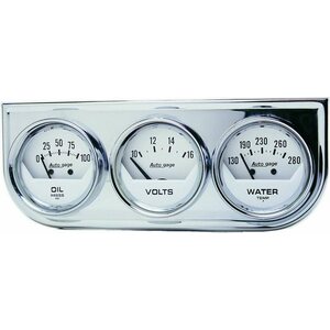 AutoMeter - 2325 - 2-1/16in Oil/Volt/Water Chrm Short Sweep Console
