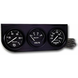 AutoMeter - 2397 - 2in Black Mech Gauge Pnl 3-Gauge Oil/Volt/Water