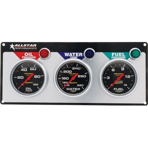 Allstar Performance - 80123 - 3 Gauge Panel A/M OP/WT/FP Liquid Filled